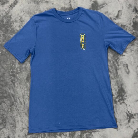 Oakley T Shirt Mens Size Large Blue Graphic Logo Tee Short Sleeve Regular Fit - Picture 1 of 4